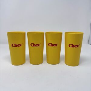 Vintage Yellow CHEX Advertising Plastic Cups Tumblers Lot of 4 Retro Food Snacks
